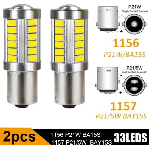 2pcs 1156 BA15S P21W 5630 5730 LED 12v Tail Bulb 1157 turn Brake Lights 33SMD High Brightness Auto Reverse Lamp Daytime Running