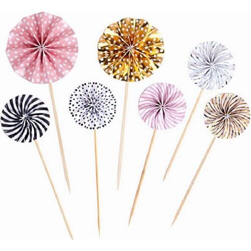 4Pcs/lot Mini Paper Fan Cake Topper Cupcake Toppers Kids Birthday Party Baby Shower Cake Decoration Flags Wedding Favor Supplies