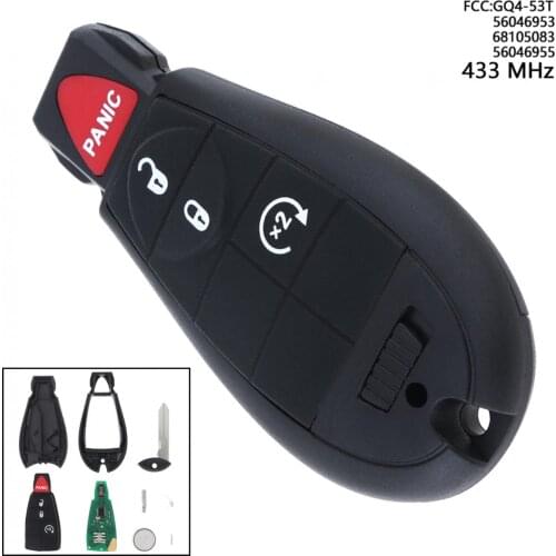 433MHz 4 Buttons Keyless Remote Key Fob with ID46 Chip GQ4-53T /56046953/68105083/56046955 for 2013 - 2018 Ram 1500 2500 3500