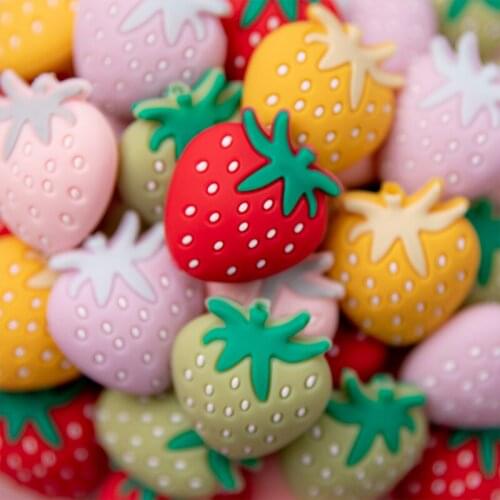 50pc Mini Strawberry Silicone Beads Baby Teether DIY Pacifier Chain Silicone Teething Necklace Bracelet BPA Free Stroller Chain