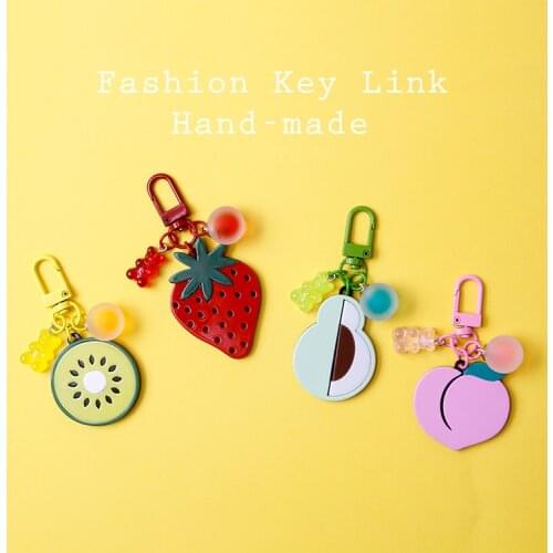 Avocado Kiwi Peach Strawberry Summer Fruit Metal Airpods Accessories Keychain For Women Key Chains Ring Bag Pendent Charm D343