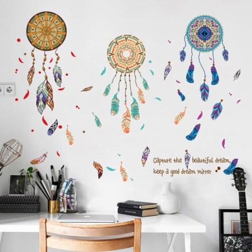 Large Dreamcatcher Feather Wall Stickers DIY Cartoon Mural Decals for Kids Rooms Baby Bedroom Dormitory Decoration