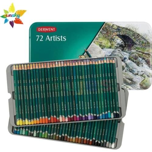 Derwent ARTISTS Oily color pencil Color lead Iron box Wooden box suit Color filling 4MM thick pen core Soft and smooth