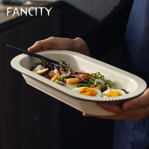 FANCITY Nordic Creative Oval Ceramic Household Cake Cheese Bread Cake Mold Baking Tool Baking Pan Salad Plate