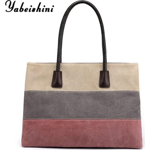 Canvas Handbag For Women Shopping Bag Package Hit color Hand in hand Bags Tote Travel Package lady Shoulder Bags sac a main