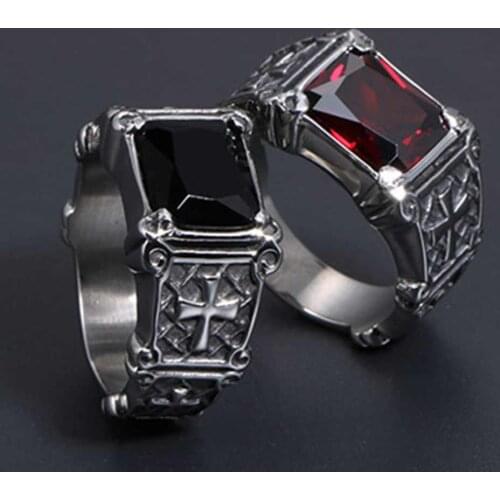 JHSL Black Red Stone Rings for Men Male Stainless Steel Fashion Jewelry Gift Wholesale US Large Size 6 7 8 9 10 11