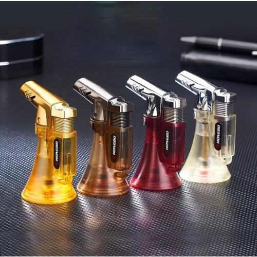 Cone Transparent Cigar Turbo Butane Lighter Fixed Flame Straight Into Windproof Torch Gas Lighter Smoke Accessories Gift For Man