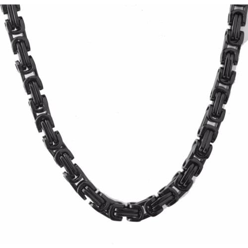 Cool Necklace For Men Black Stainless Steel Necklace Byzantine Box Link Chain Mens Fashion Jewelry Gifts 8/6/4mm Width