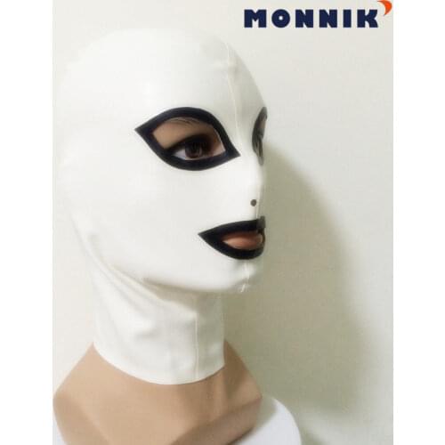 MONNIK latex Latex mask Sexy White Latex Unisex Hood Mask with Black Trim Cosplay Party Wear Rubber Mask