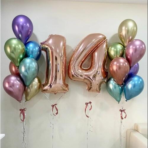 10inch Metallic Chrome Latex Balloons Adult Childrens Birthday Number Balloon Anniversary New Year Decor Glossy Metal Balls