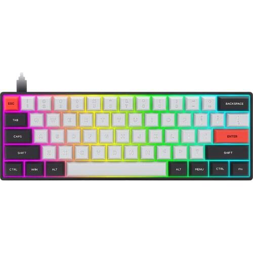 SK61S 61 Keys Silicone Keycap Bluetooth USB RGB Backlit 60% Mechanical Gaming Keyboard Ergonomics Waterproof Keyboard -Black Red