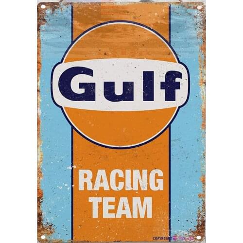 Twinkle Aluminum Vintage Sign Gulf Racing Replica Exterior Home bar Decoration Vintage Metal tin Sign 8 x 12 inches
