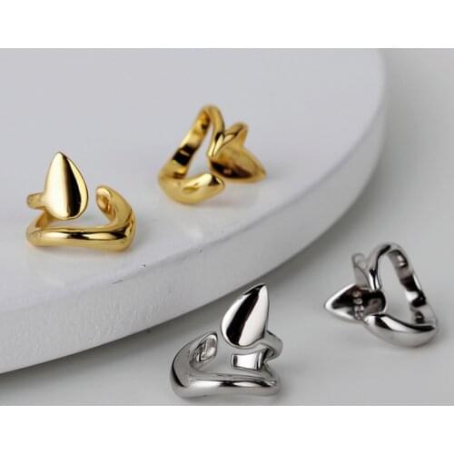 925 Sterling Silver Korean Fashion Simple Glossy Drop-Shaped Ear Clip INS without Piercing Cartilage Fine Jewelry
