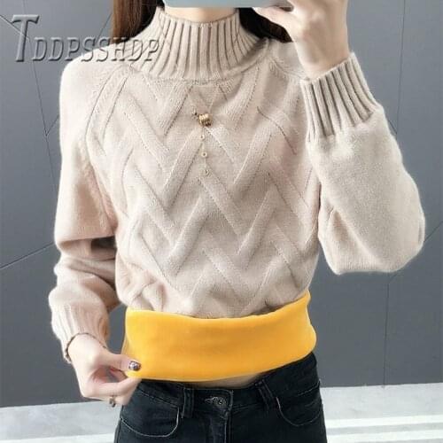 Fashion Women Sweater Turtleneck Thickening Slim Pullover Lining With Fluff Winter Female Sweaters