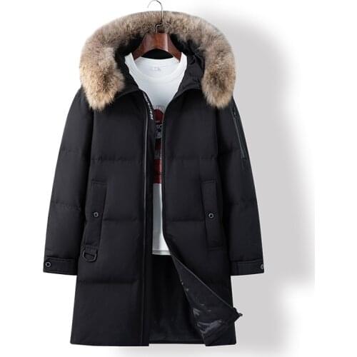 Mens Womens Winter Big Raccoon Fur Collar Detachable Down Coats 2021 New Arrivals 90% White Goose Down Thicken Warm Jacket