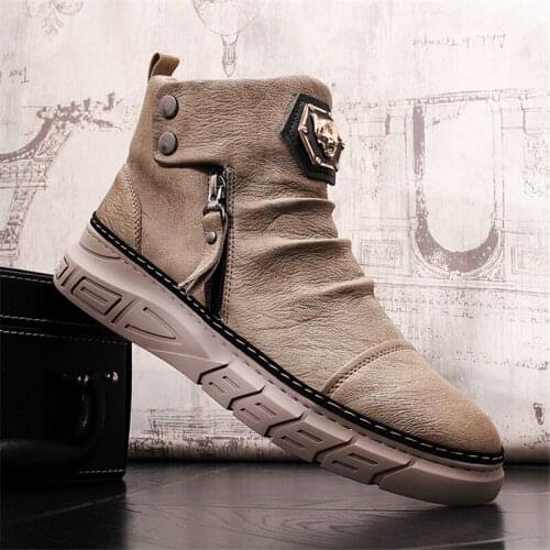 2020 Spring New Men Leather Boots Fashion Retro Zipper Ankle Booties Breathable Male Snow Boots Party Shoes 4#15/10D50