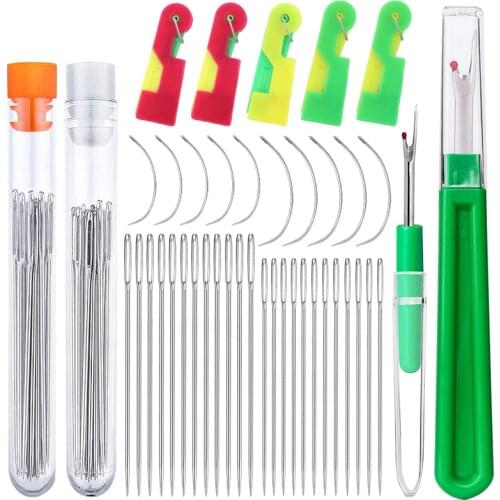 LMDZ Leather Sewing Craft Set Big Eye Handmade Sewing Needle Stainless Steel Curved Needle Color Random Automatic Threader