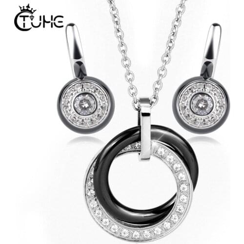 Female Costume Jewelry Set for Women Black White Healthy Ceramic Necklace Earrings Set Wedding Jewelry Christmas Gift