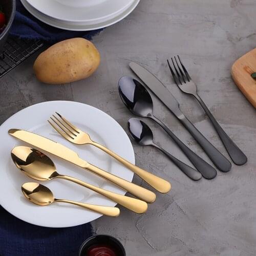 Gold Dinnerware Set Stainless Steel Cutlery Set 4 Pieces Black Knife Fork Set Tableware Gold Silver Cutleries Western Food Set