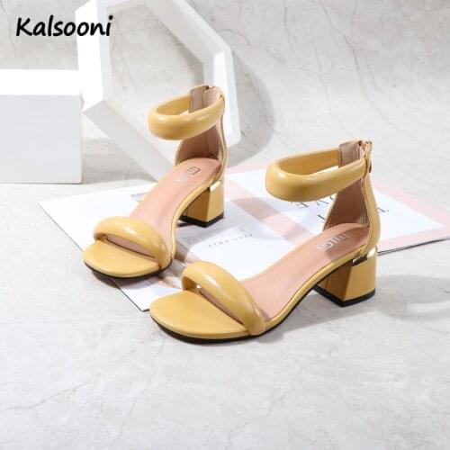 Kalsooni 2021 New Women Summer Heels Middle-heel Sandals Solid-colored open toed Sandals