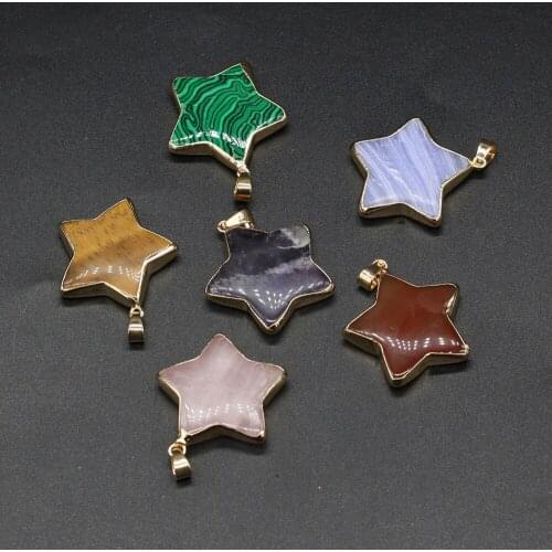 Natural Semi-precious Stone Star Shape Charms Angelite Tiger Eye Amethysts Pendant for DIY Earring Necklace Jewelry Making Gift