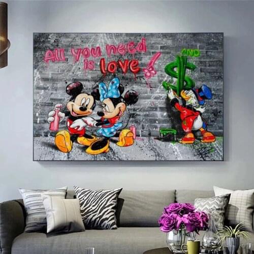Full Drill Diamond Painting All You Need is Love Mickey Mouse Diamond Embroidery Mosaic Picture Rhinestone Handmade Gift