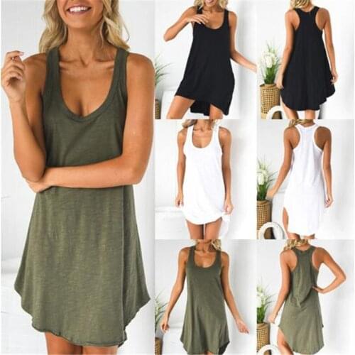 2021 Spring Summer Casual Dress Explosions Net Color U-Neck Sleeveless Slip-On Dress Home Dress Hot Sale Short Dress