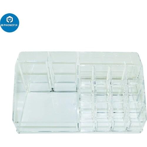 PHONEFIX Transparent Acrylic Container Storage Box with Multi Sub Grid Box for Putting Phone Repair Tool Phone Replacement Parts