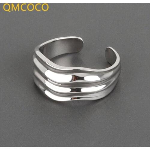 QMCOCO Korean Version Simple Ring Female INS Trend Fashion Personality Multi-Layer Surface Smooth Wide Ring Jewelry Accessories