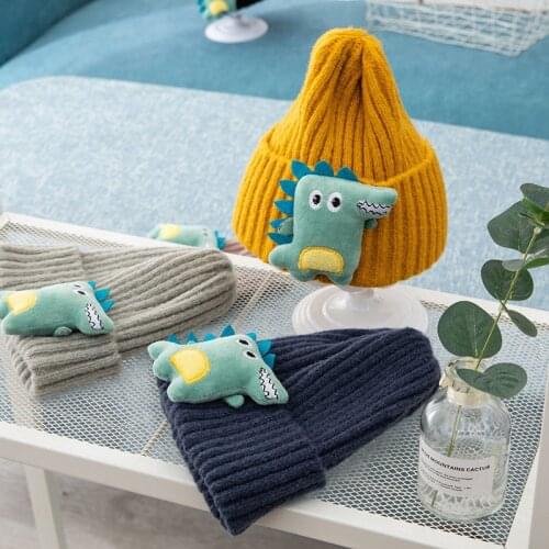 Cartoon Dinosaur Baby Hat Autumn Winter Warm Kids Girl Boy Beanie Cap Solid Color Knitted Thick Children Beanies Hat