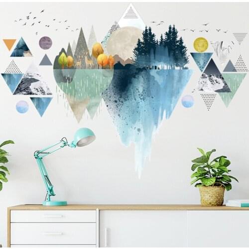 Nordic Wall Stickers Living Room Dreamy Mountain Wallpaper Bedroom Decor Aesthetic Vinyl Wall Decals