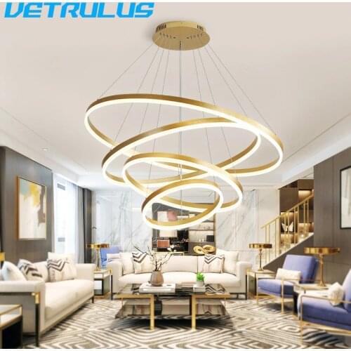 Modern Chrome Plated LED Ceiling Chandelier Lights for Bedroom Living Room Rings Creative Home Ceiling Chandelier Light Fixture