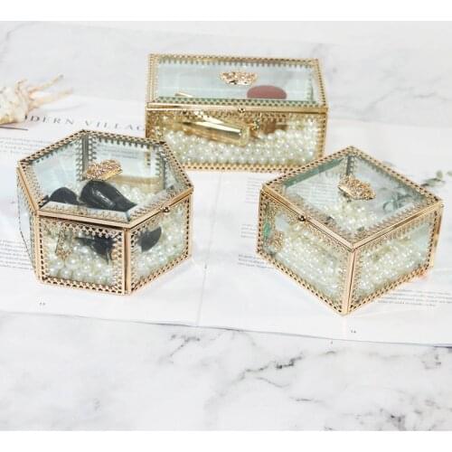 Crown Glass Jewelry Box High-end Custom Gold Vintage Jewelry Box Gift Box Display Props