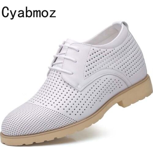 7 cm men white height increasing shoes summer breathable hollow Invisible heel dress shoes comfortable casual shoes 9 cm