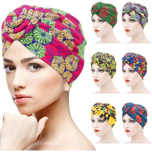 Cotton Turban Ethnic Indian Bonnet Print Knot Twist Underscarf Women Muslim Hijab Inner Scarf Beanies Chemo Cap Cancer Hat Cover