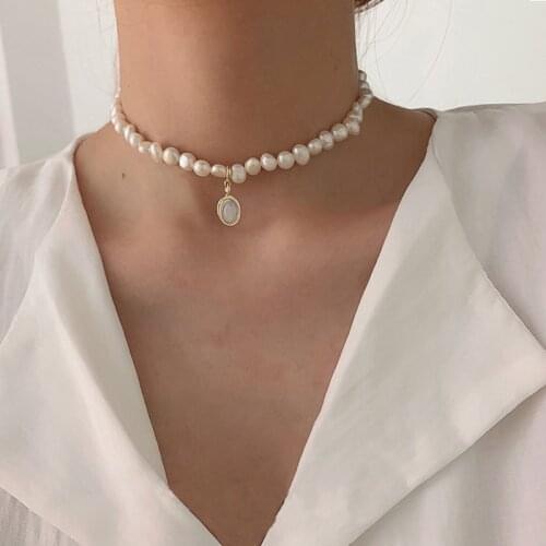 Huge Bud Baroque Pearls Necklaces 14K Gold Vintage Moonstone Pendant Choker Necklace for Women Punk Female Fashion Jewelry Gift