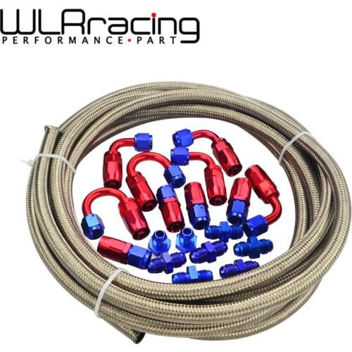 WLR RACING - AN-6 STEELNESS/STEEL BRAIDED 5M AN6 STAINLESS OIL/FUEL OIL LINEline + Hose End Adaptor KIT + AN6 Port PLUG