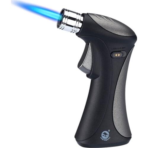 Refillable butane cooking torch, kitchen lighter with safety lock and adjustable flame windproof welding gun for dessert, barbec