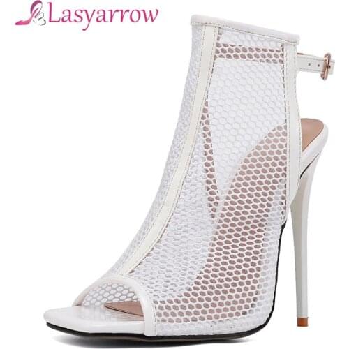 Lasyarrow Big Size Sexy Mesh Super High Heels Sandals Stiletto Women Summer Party Shoes Ladies Chaussures Femme Sandalias Mujer