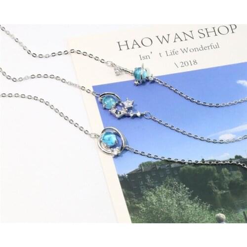 Sole Memory Blue Crystal Fantasy Planet Universe Stars 925 Sterling Silver Female Resizable Bracelets SBR202