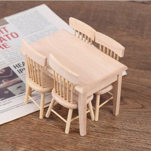 1Set Dining Table Chair Model 1:12 Dollhouse Miniature Wooden Furniture Toy Set High Quality