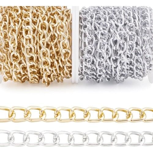 2 Rolls/set Golden Silver Color Unwelded Aluminium Twisted Curb Chains Link Chains with Spool for DIY Bracelet Jewelry Making