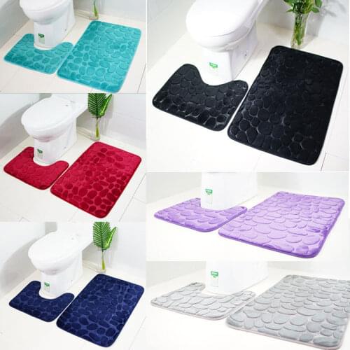 2Pcs Cobblestone Bathroom Mat Set Bathroom Carpet Toilet Rugs Non-Slip WC Mat Water Absorbent Bath Rugs tapete banheiro