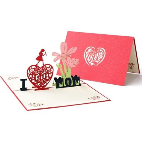 2021 Greeting Card Foldable Heart Shape Pattern Paper Holiday Creative Blessing Card for Birthday Mothers Day Cards Gifts