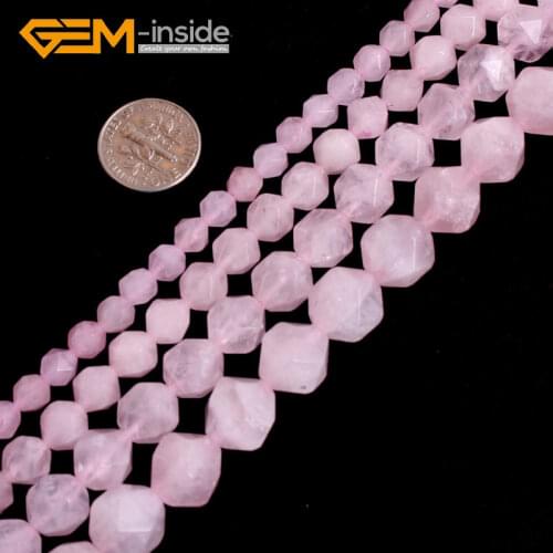 6mm 8mm 10mm 12mm Pink Rose Quartzs Crystals Faceted Polygonal Gem Stones Jewelry Making Beads 15" Strand Gem-inside