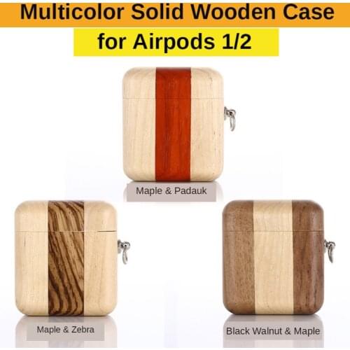 Bamboo Wood Protective Case for Apple Airpods 2 Solid Wooden Cover Hard Shell for airpods 1/2 Shockproof Earphone Cases