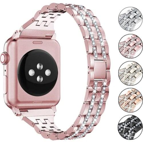 Stainless Steel Strap For Apple Watch 42mm 38mm 1/2/3 Metal Watchband Bracelet Diamond Band for iWatch Series 4 5 6 SE 44/40mm
