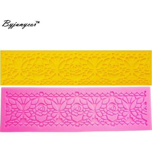 Byjunyeor LM021 FDA flower Silicone Lace Mat For Cake Border Sugarcraft Gumpaste Cake Decorating Tools