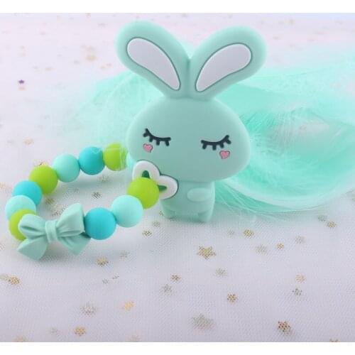 Baby Silicone Teether Chain With Bunny Teething Toys For Babies Food Grade Silicone Bracelet Infant Pacifier Holder Bebe Gifts