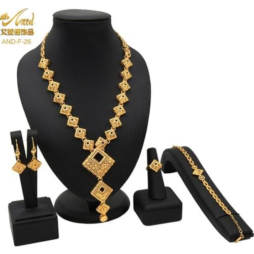 Ethiopian Jewelry Sets For Woman Luxury Wedding Collection Dubai Gold India Party Gift African Bangle Necklace Earrings Ring Set